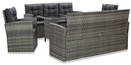 MNISDFL Terrassenmöbel Gartensofa Möbelsets Gartenlounge Set Loungemöbel 5-TLG. Garten-Essgruppe mit Auflagen Poly Rattan Grau