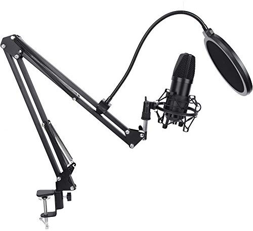 Pro USB Microphone for Studio Recording, Gaming, and Podcasting with Cardioid Condenser, Adjustable Boom, Windproof Foam Cap. Metal Construction, No Installation Required.