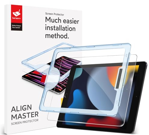 BERSEM Protector Pantalla para iPad 9th/8th/7th 10.2 Pulgadas (Modelos 2021&2020&2019) Cristal Templado HD, Antirrayado, Marco de Alineación, 1 Piezas