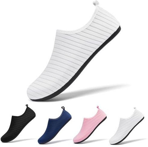 Racqua Water Shoes Weitsuit Non Slip Breathable Aqua Wet Socks Yoga Quick-Dry Beach Lightweight Swim Pool Sea Surf Shoes for Men Women White EU40/41=UK7.5/8