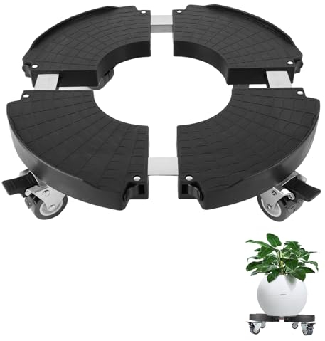 MUXHEL Pflanzenroller Rund 40-48cm, Schwarz Rollbrett Pflanzen, blumentopf untersetzer mit Rollen, Blumenroller Rund mit 360 ° Drehbare Rädern bis 200 KG
