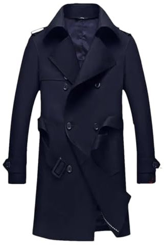 Coupe-vent mi-long en coton épais pour homme Automne et Hiver, Bleu marine, M