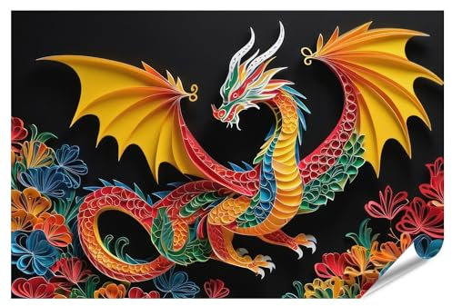 islandburner Image Poster Dragon Chinois Traditionnel Coupe Papier Symbole Noir Année Photos Premium Photos Photo