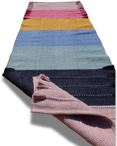 Jaipur Art & Rugs Yogamatte aus Baumwolle, umweltfreundlich, handgewebt, dicke Matte (61 x 183 x 5 mm) für den täglichen Gebrauch zu Hause, bequem und extra lang