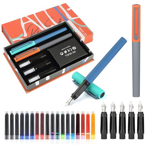 GC QUILL Calligraphy Fountain Pens Set - 5 Different Nibs and 18 Ink Cartridges, Calligraphy Set for Beginners - MU-20