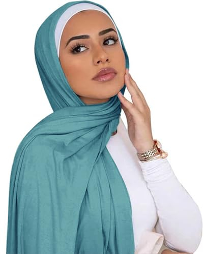 Piewag Hijab Schal für Damen, weiche Baumwolle, muslimisches Jersey, Hijab, Kopftuch, modisch, langer Schal, Grün , Einheitsgröße