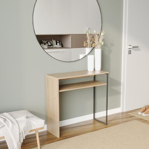 URBNLIVING 80cm Wooden & Steel Console Display Table Living Room Hallway with Storage Shelf