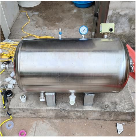 Vaso de expansión Tanque de presión de agua horizontal de acero inoxidable 100L 160L 200L 250L 300L 500L, tanques de expansión presurizados con bomba de pozo de gran capacidad con kit de montaje (Siz