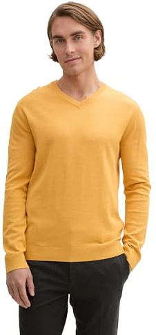 TOM TAILOR Herren Strickpullover mit V-Ausschnitt, 15334 - Nectar Yellow Melange, XXXL