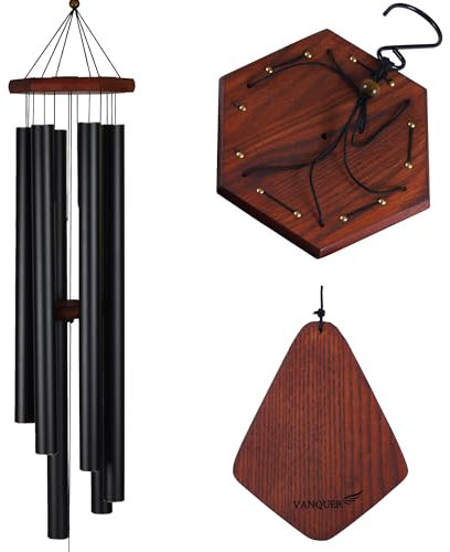 Vanquer Großes Windspiel für den Außenbereich, tiefer Ton, 117,8 cm, Windspiel, für den Außenbereich, Gedenkstätte, Beileidsgeschenk, Terrasse, Heimdekoration, Vintage-Schwarz (116,8 cm Eschenholz)