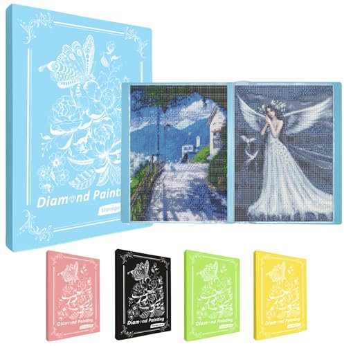 MUFEKUM Diamond Paintings Album, A3 Diamond Art Folder With 60 Sheets, Storage Book for Finish Work Portfolios (Blue)