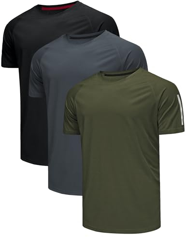 Djtnzdm Sport Tshirt Herren Gym Tshirts Männer Atmungsaktiv Funktionsshirt Polyester Laufshirt Trainingsshirt Quick Dry Tennis Shirt 3er Pack 3XL Schwarz Grau Grün