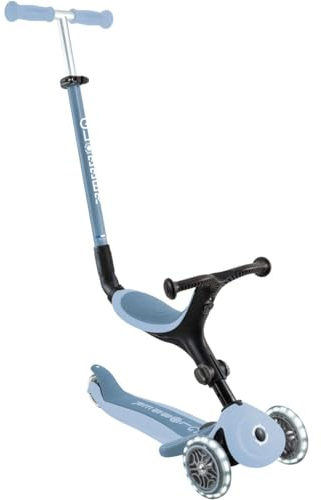 GLOBBER GO-UP Active Lights ECO 3in1 – Tretroller, Dreirad und Laufrad für Kinder – höhenverstellbares Kinderfahrzeug – 3rädrig bis 7 Jahre – blaubeere