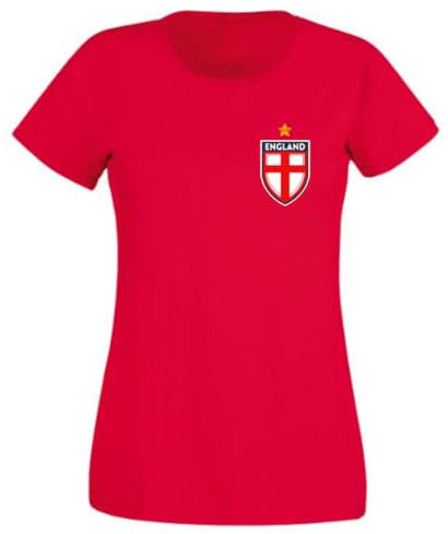 Second Ave Women's Ladies England Flag Badge Euros World Cup Football Red T Shirt Top Kit