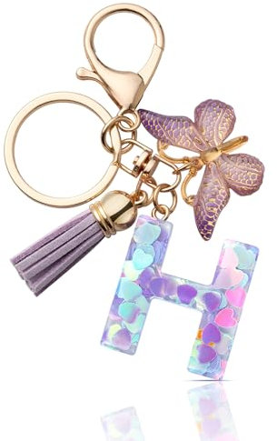 CHUQING Schlüsselanhänger Mädchen Buchstabe Schlüsselanhänger mit Anfangsbuchstaben Schlüssel Anhänger Geschenke Keychain Letter für Frauen Lila H
