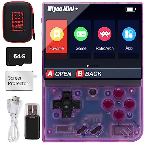 Miyo Mini Plus - Console di gioco portatile retrò, scheda TF 64G integrata, 7.000 giochi classici, schermo IPS da 3,5, supporta Wi-Fi, con custodia (viola, 64 G)