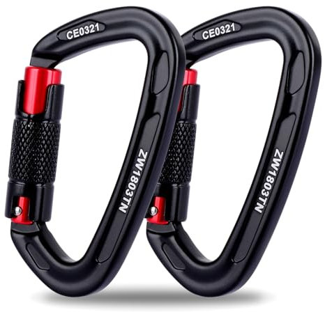 AHAQU 2PCS CE Certified Carabiner Clip, 25KN/2500kg Heavy Duty Locking Carabiner Clips, Aluminum Carabiners with Auto Twist Lock for Hiking, Fishing, Dog Leash, Camping, Swing, Hammock