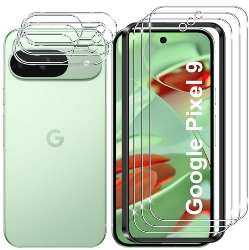 Lutree para Google Pixel 9 Cristal Templado, 3+3 Piezas Protector de Pantalla + Protector de Lente de Cámara, Dureza 9H HD Anti-Arañazos Vidrio Templado Película Protectora