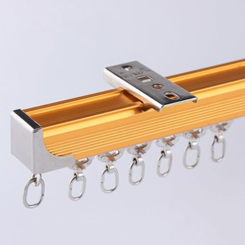 FDSGEEE Set di Binari per Tende in Alluminio, Binario Tenda Soffitto Scorrevole per Finestre Piatte E Curve Supporto da Soffitto Adatto per Divisori Camper E Barche(Size:Single Track 1m,Color:Oro)