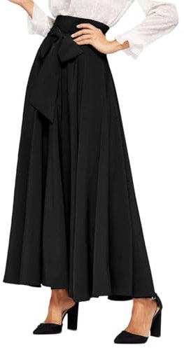 EMOTTOS Jupe Longue Noir Femme, Jupe Maxi Taille Haute avec Nœud Papillon avec Cravate sur Le Devant, Jupe Fluide A-Ligne Elégante pour Femmes, Noir S
