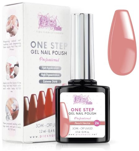 One Step Gellack Nagellack UV/LED One Step 12 ml - Pfirsichnektar - Französische Maniküre - Glänzende Nägel Mit oder Ohne Basis und Top Coat