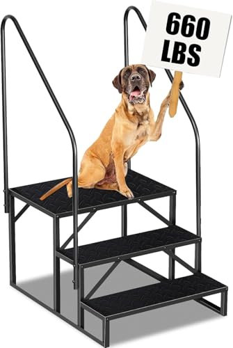 Escalera 3 Peldaños con 2 Pasamanos, Escalera de Acero Antideslizante para Caravanas y Piscinas, Escalera Portátil para Autocaravanas con Cinco Ruedas, Escalera Doméstica de Exterior
