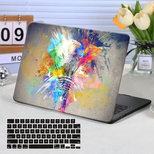 AUSMIX Kompatibel mit MacBook Air 13 Zoll Hülle 2021 2020 2019 2018 Release A2337 M1 A2179 A1932, Laptop Kunststoff Hartschalenhülle + Keyboard Skin Cover,Glühbirne