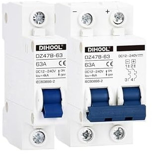 wangfq Disjoncteur Mini disjoncteur de Batterie MCB DC 12V 24V 48V 72V, 16a 25a 32a 63a 100a 125a PV DC, Protection Positive et négative, Interrupteur d'air Disjoncteur 40a(2P DC12-240V,32A)