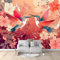 Art Fototapete Tiere und Blumen Vlies Tapeten 350 x 256 cm Wandtapete Wohnzimmer Schlafzimmer Rot Geeignet für Kinderzimmer Schlafzimmer, Concealer TV-Hintergrundwand