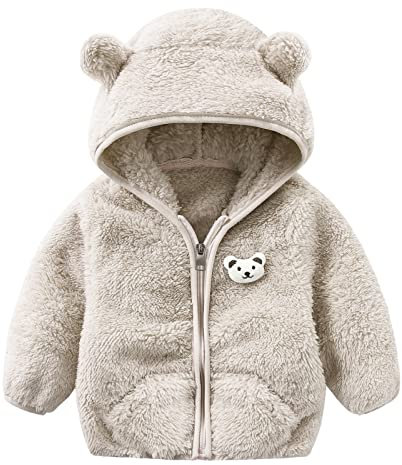 Abbigliamento Neonato E Bimbo Cappotto in Pile Caldo Bambino Giacca Antivento Bambino Giacca Pile Neonato Cappottino con Orecchie Bambino Giubbotto con Cerniera per Bambino (Grey, 0-6 Months)