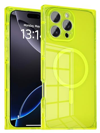 IAIYOXI Rectangle Edge Magnetic Clear Case for iPhone 12 Pro, Compatible with MagSafe, Full Camera Protection & Reinforced Corners, Thin Slim Shockproof TPU Phone Cover for Women Girls, Yellow
