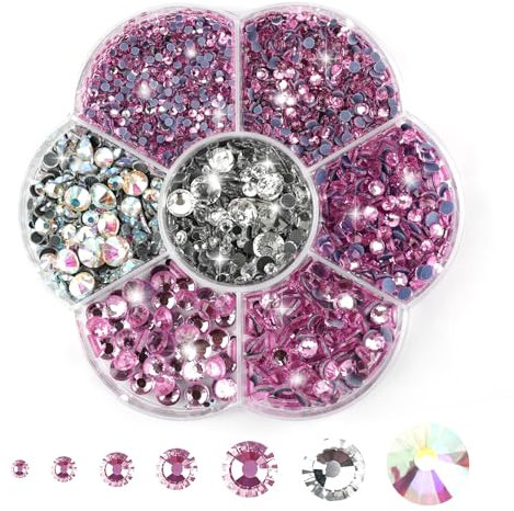 3000 Stück Hotfix Strasssteine, 7 Größen Strasssteine für Textilien, Pink Runde Glitzersteine, Strasssteine Selbstklebend für Nagel Kunst Kleidung DIY Handwerk (Pink)