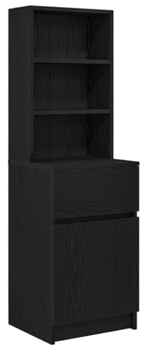 vidaXL bedside cabinet - black engineered wood nightstand 39x35x125 cm with shelves and drawer for bedroom/living room