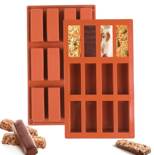Lot de 2 moules silicone rectangulaires 12 cavités – moule silicone barre de céréales, moule financier idéal pour barres énergétiques, brownies, cheesecakes, muffins, flans et plus.