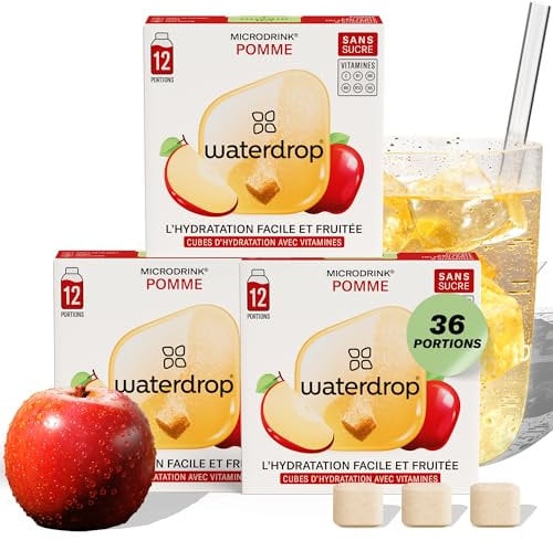 waterdrop® Pastille Coffret Pomme, 36 Cubes de Boisson pour Eau Aromatisée, Saveur Pomme Sans Sucre, Pastilles Aromatisées pour l’Eau, Alternative au Jus de Pomme, Enrichies en Vitamines C et B