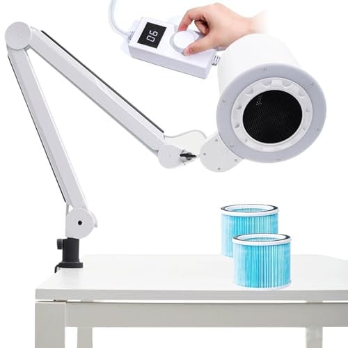 JJENXYYDS Nail Dust Collector,Nail Vacuum Cleaner,with Led-3 Color Light Mode,90° Multi-Angle Adjustable,Changeable Filter, and Universal Table Mount,for Sucking Nail Dust at Home Salon Use