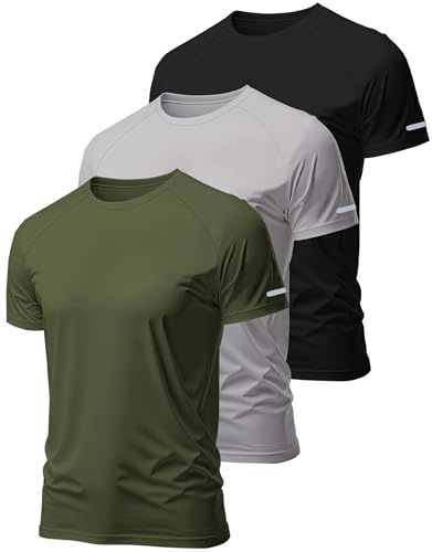 Hioutdoor Men's Sports T-Shirts for 3 or 5 Pack Functional Shirt Fitness Short Sleeve Men Breathable Quick-Drying Training Shirt Running Shirt Short Sleeve Bodybuilding