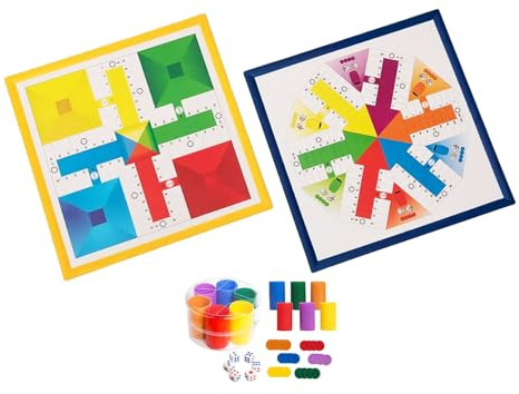 Parchís/Juego de Mesa 4-6 Jugadores/Juego Tradicional para Niños y Adultos/Reversible 2 en 1 Ambas Caras con fichas para 6 Jugadores - Tablero de Calidad y Enmarcado.