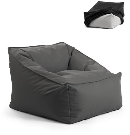 mokebo® Gartensessel 'Der Sunnyboy' mit Schutzhülle, Bean Bag mit Füllung oder Outdoor Sitzsack, als Liegekissen, Relaxliege, Bodenkissen oder Liege in Anthrazit