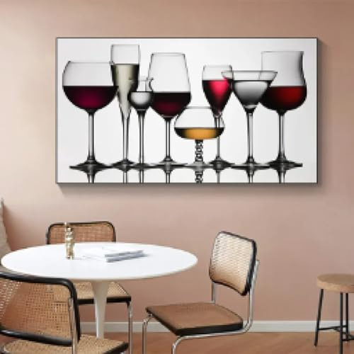 LMAIWANG Peinture classique sur toile représentant une bouteille de champagne et un verre à vin, affiche murale pour décoration de salle à manger, cadre de 80 x 120 cm