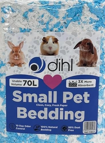 Dihl 70 Litre, Blue, Super Absorbent Paper Bedding for Small Animals. Absorbs 6 Times its Weight in Liquid. Hamster, Mice, Rat, Rabbit, Guinea Pig Gerbil Cage Substrate – 70L