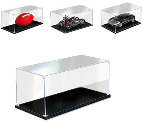 Acryl Vitrine 30x20x15cm 3MM Verdicket Vitrine Box Acryl mit schwarzer hölzerner Basis, Staubdichte Schaufenster klar Display Case,für 10359 10362(11.8x7.9x6Inch/30x20x15CM)