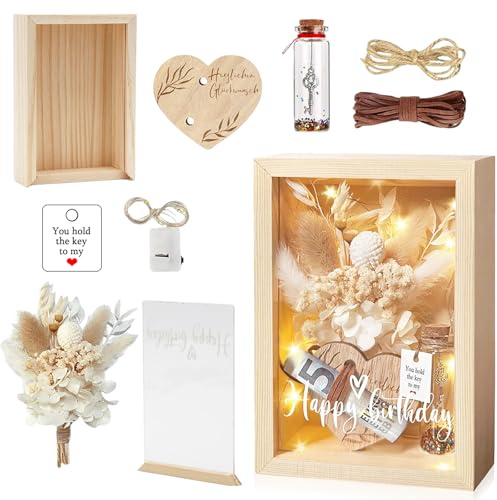 LUPATDY Hölzerne Geburtstagsgeschenk, Geldgeschenke Geburtstag, Inklusive Ewige Blumen, Holzbox, Kunststoff Reagenzglas, Schlüssel Geschenkbox, Gift Für Frau Und Mann