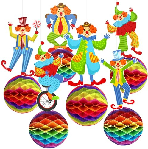 Karneval Dekoration,Fasching Zirkus deko Party,6 pcs Clown Seidenpapier Honeycomb,Regenbogen Kindergeburtstag,Bunte Dekoration mit Mehreren Elementen-Syoulin