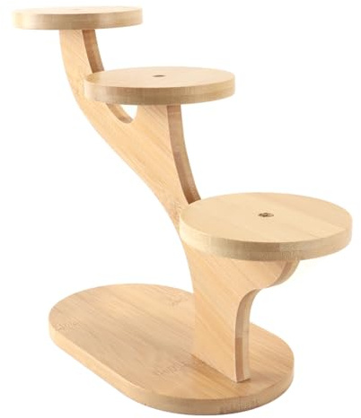 DUZEPA 3-Tier Wooden Small Plant Stand – Round Tabletop/Window Sill Rack for Office/Bedroom