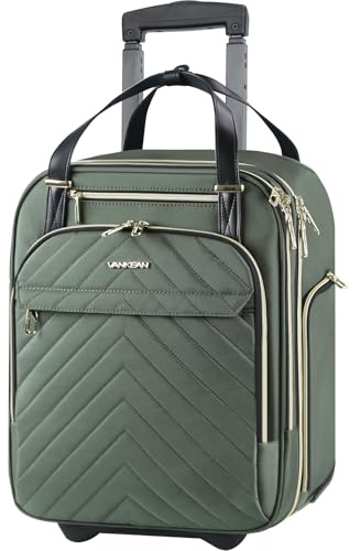VANKEAN Rollable Laptop Bag Underseat Travel Backpack with Wheels - 16-inch Underseater Lightweight Overnight Suitcase with Wheels Roller Case for Women Men Travel Business, Army Green