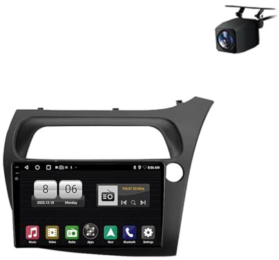 Stereo Radio para Honda Civic Hatchback 2006-2011 9 Pulgadas Android 15 Coche Stereo con BT GPS WiFi FM Carpaly Backup Camera Cooling Fan para, 8 Core 8G+256G