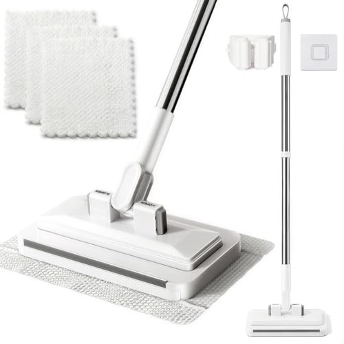 Snap Grip Mini Mop with Zero-Touch Press System, Clip-On Microfibre Cleaning Mop with 360° Rotating Head, Retractable Handle & 3 Reusable Pads for Floor, Kitchen & Bathroom Cleaning (A)