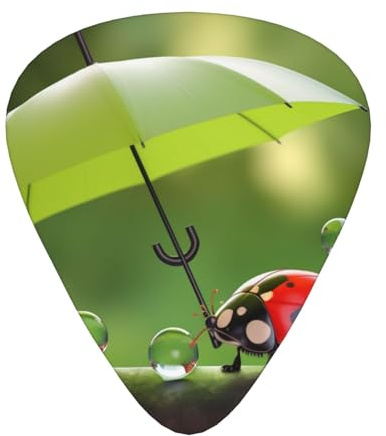 Adorable Ladybug mit Regenschirm, bedruckte Gitarrenplektren, 12-teiliges Set, komfortables, vielseitiges Plektrum für alle Gitarren-Stile und -spieler