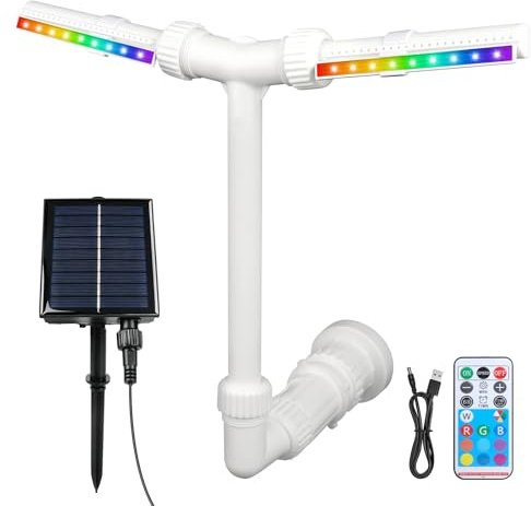 HIULLEN Fontana D'acqua a Doppio Spray Regolabile, Fontana d'Acqua a Doppio Spruzzo, Fontana per Piscina Fuori Terra Regolabile a 360° con luci LED a 9 Colori Ideale Per Rinfrescarsi E Rilassarsi
